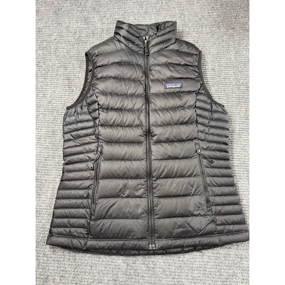 Patagonia Down Sweater Vest Womens M Black Excellent Quilted Puffer Full Zip